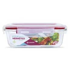 Pote de Vidro Retangular com 640ml Hermético  Tampa Plástico e 4 Travas para Marmita Alimentos Medio