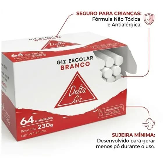 Giz Escolar Delta Branco, Colorido quadro negro e verde Antialérgico Não Tóxico + Opção com Apagador