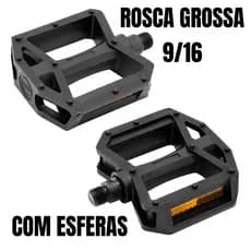 Pedal plataforma nylon preto com esfera rosca grossa 9/16 paco com refletores para pedivela mtb