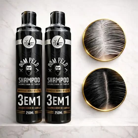 Kit 2 Shampoo Escurecedor Dom Pelo 250ml Reduz Fios Brancos Hair Dye 3 em 1