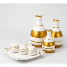 Kit Decoração Sala De Estar 7 Peças Prato E Vasos Cerâmica Luxo Para Mesa De Centro Rack E Aparador