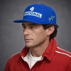 Boné Ayrton Senna com Estampa Oficial e Assinatura Aba Curva ou Reta Azul
