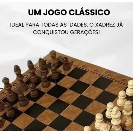 Jogo de Xadrez em Madeira – Tamanho Médio 29,5x14,5 cm, Design Clássico