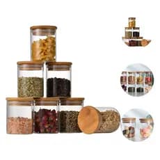 Kit Pote Hermético 200ml De Vidro Tampa De Bambu Tempero mantimento