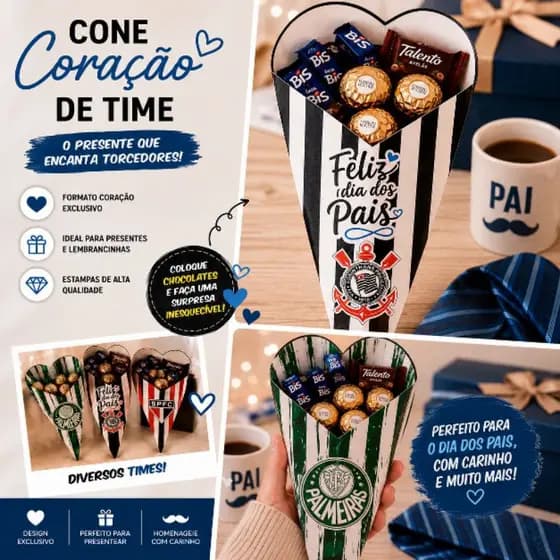 Cone Coração torcedor de Time do coração – lembrancinha personalizada|Presente Criativo