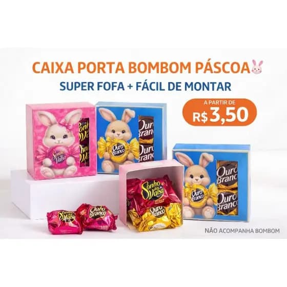 Caixa Porta Bombom Páscoa Coelhinho | Lembrancinha Personalizada Kit 5 10 20 Unidades