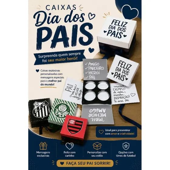 Caixa Explosão Personalizada Dia dos pais de time| Caixa Surpresa torcedor