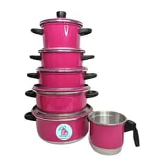 Jogo de Panelas rosa Pink 5 pçs + Fervedor Caneco  N 12 (jogo de panela, conjunto de panelas, Kit de panelas, jogo panela)