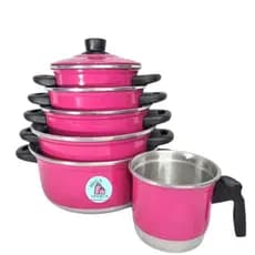 Jogo de Panelas  rosa Pink 5 pçs + Fervedor de Leite N 12.(jogo de panela, conjunto de panelas, Kit de panelas, jogo panela)