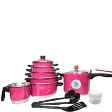 Jogo de Panelas 5 pçs Color + Panela de Pressão 4,5 Litros + Fervedor de Leite n 12 + Mini Processador Manual + Espatula (jogo de panela, conjunto de panelas, Kit de panelas, jogo panela)
