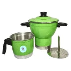 Cuscuzeiro Nordestino de  Alumínio Verde nº18 + Fervedor de Leite nº12 1 Litro (Cuzcuzeiro, cuscuzeira,panela cuscuz)