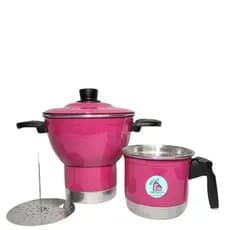Cuscuzeira nordestina  Alumínio Rosa Pink 4 Porções nº18 + Fervedor de leite nº12 1 Litro.