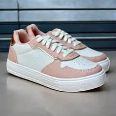 Tenis Branco Casual Cromado Feminino Force Rosê Leve E Macio Brilhante