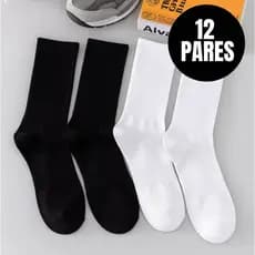 12 Pares Meias Cano Alto Lisas 80% Algodão Academia Treino Dia a Dia Masculinas e Femininas Oferta
