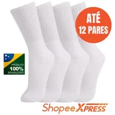 Kit Meia 12 Pares Meias Cano Alto Grossa 80% Algodão Academia Top Oferta Inverno • AngShop Brasil