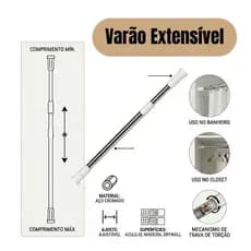 Varão Branco Extensível Resistente Porta Cortina Box Banheiro Multiuso Alta qualidade