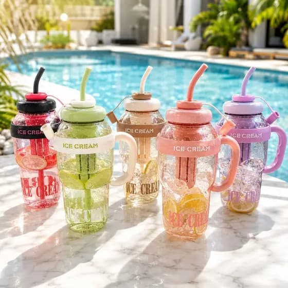 Garrafa de Água com Canudo de Silicone Grande com 1350ml Capacidade com Filtro Portátil ICE CUP
