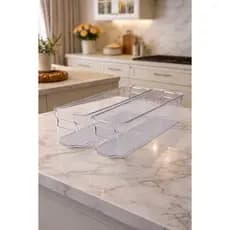 Kit 2  Caixas Organizadoras Retangular Multiuso Gavetas, Pote Acrílico Cristal Grande