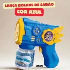 Brinquedo Lança Bolhas Sabão Arminha Automática Luz Azul e Rosa