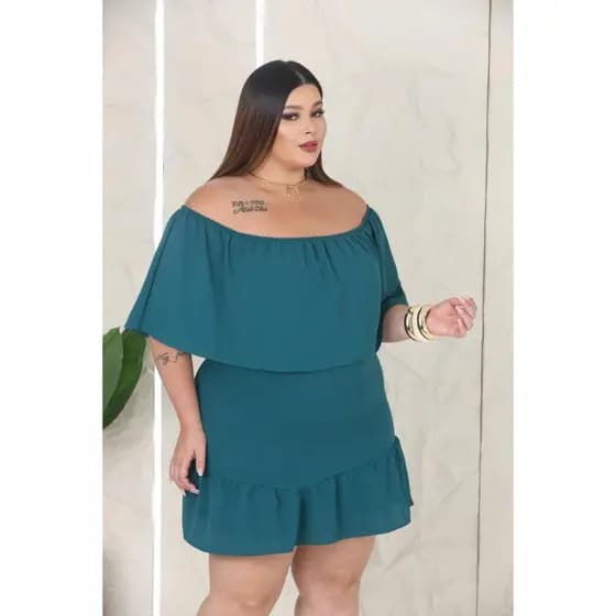 Macaquinho Plus Size Ciganinha Short Saia Ombro a Ombro com Babado - Leve, Delicado, Confortável