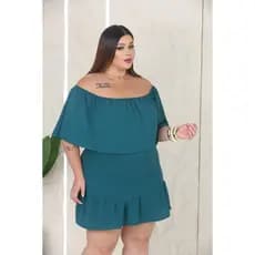 Macaquinho Plus Size Ciganinha Short Saia Ombro a Ombro com Babado - Leve, Delicado, Confortável