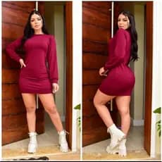 Vestido feminino meia coxa manga longa tecido suplex