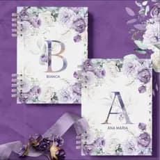 Agenda para agendamento capa dura com elástico floral com nome