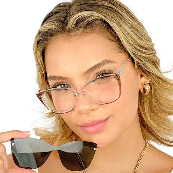 Óculos Armação Feminino  Retro + Clip On 2 Em 1 CF392