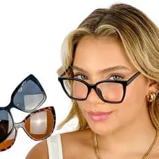Armação Feminina Para Por Grau + Lentes Clip On 3 Em 1 Cf380