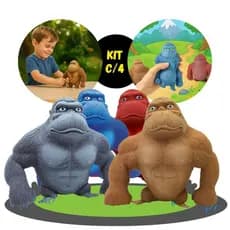 Kit 4 Gorila Indestrutível Boneco Macaco Kong Estica Esmaga
