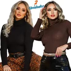 KIT 2 Blusas Cacharrel Trico Canelada Inverno Segunda Pele