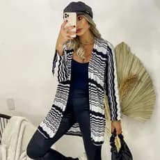 Kimono Feminino Casaco Tricot Inverno Listrado