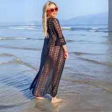 Saida de Praia Feminina Longa Manga 3/4 Tricot