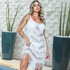 Saida De Praia Vestido Tricot Trico Biquini