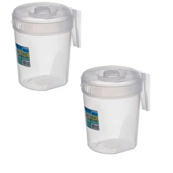 Kit 2 Jarras 4L de Plástico Transparente Graduada Com Tampa Alça Suco Água