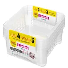 Kit 4 Cesto Organizador Multiuso Médio Branco Rosa