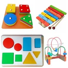 Kit Com 4 Brinquedos Educativos Primeira Infância De Madeira