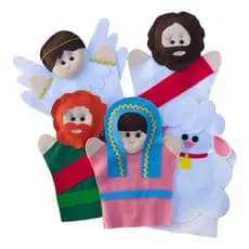 Kit Fantoche Bíblico Jesus Maria José Anjo Ovelha 5Pç Feltro