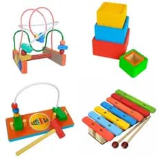Kit Com 4 Brinquedos Pedagógicos De Madeira - Lindos!