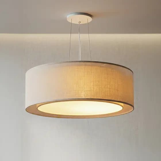 Luminária de Teto Pendente Cúpula Dupla Linho Pérola 40x16 Tom Luz