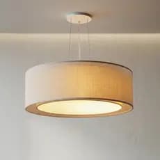 Luminária de Teto Pendente Cúpula Dupla Linho Pérola 40x16 Tom Luz
