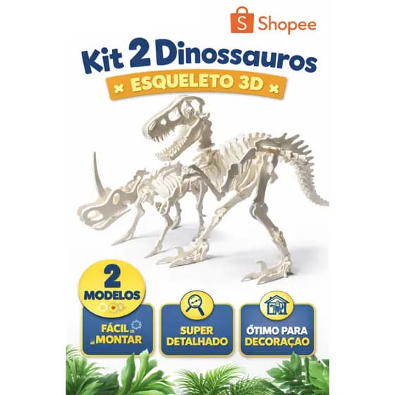 Kit 2 Dinossauros 3d Montar Velociraptor Styracosaurus Educacional criatividade diversão cordenação motora