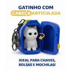 Chaveiro Gato Persa na Mochila – Fofo Pet Lover Chaveiro Interativo Gatinho com Mochila | Cabeça Articulada | Mini Bonec