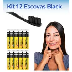 Kit 6 ou 12 Unidades Escova Dental Black Com Capa Protetora Escova de Dente com Cerdas Duras