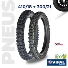 Par Pneu de Trilha 410/18 + 300/21 Traseiro Aro 18 Dianteiro Aro 21 Cross