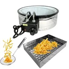Kit Fritadeira Tacho Elétrico  Esmaltada com Escorredor de Batata e Escumadeira Pastel Pastelaria 110V