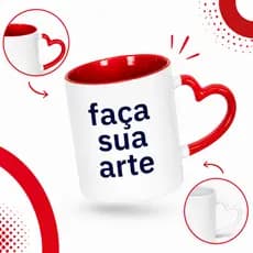 Caneca personalizada arte alça coração vermelho namorado colorida