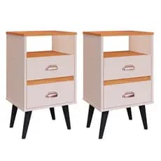 Jogo Quarto Kit 2 Mesa de Cabeceira Compacta Pés Estilo Retrô Mesinha com Gaveta Organizadora Puxador Concha Nicho Decoração Canto Lateral Apoio Aparador Objeto Cama Classic New - RPM
