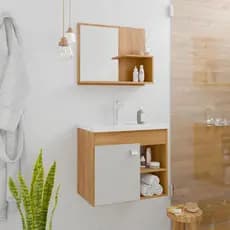 Conjunto Gabinete Banheiro Completo Suspensa Nicho Balcão Kit Aéreo 1 Porta Clássica