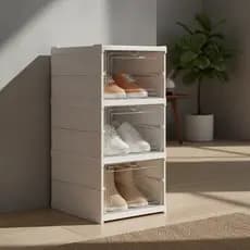Sapateira Dobrável Vertical Caixa Sapato Tênis Sandália 3 Andares Empilhável Para Banheiro Quarto Closet